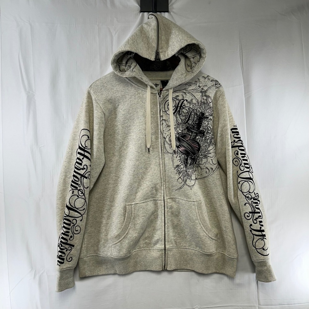 Harley-Davidson Zip Hoodie Women 1W 1X Oatmeal Tattoo Graphic 96190-12VW